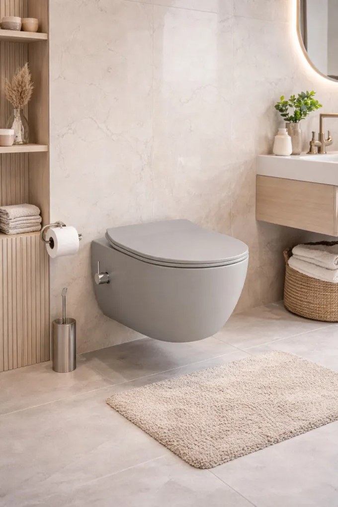 CeraStyle CITY fali WC - MATT SZÜRKE - BEÉPÍTETT bidé funkcióval - perem nélküli - 53 cm