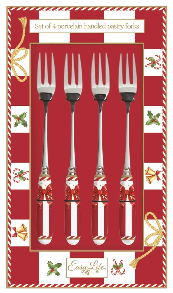 Karácsonyi Rozsdamentes acél villa szett 4 db-os porcelán nyéllel Christmas Tale