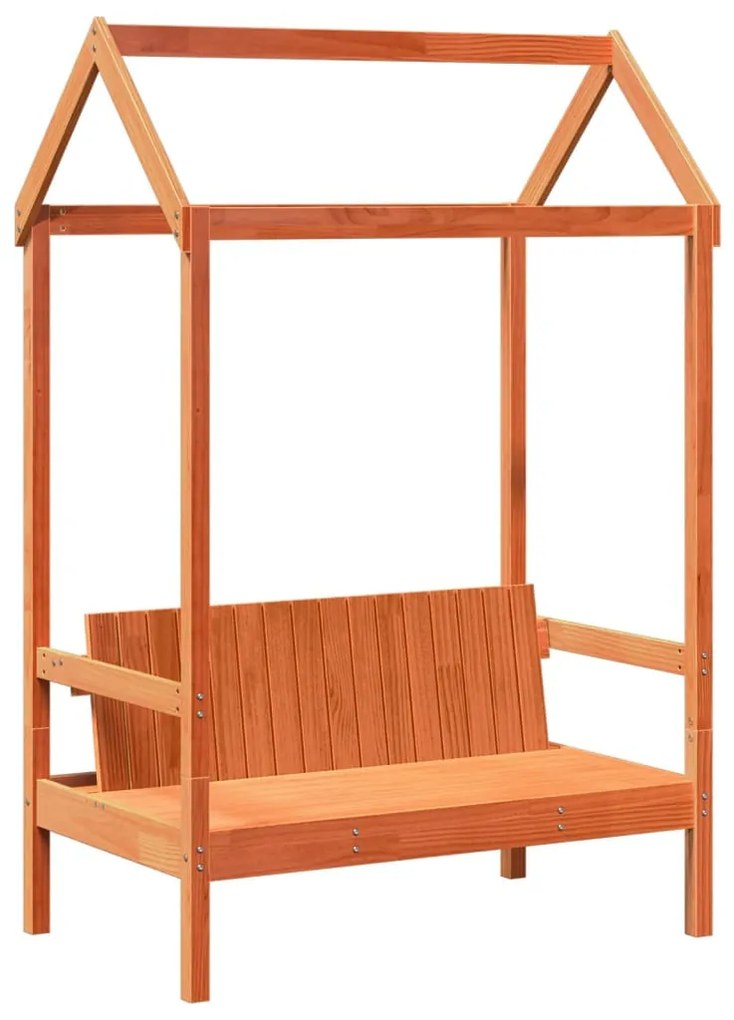 viaszbarna tömör fenyőfa ágy és pad szett tetővel 90 x 200 cm