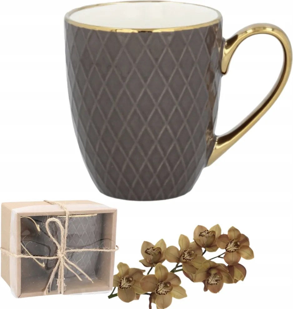 Arany Díszítésű Porcelán Bögre Ajándékcsomagolásban 380 ML Barna