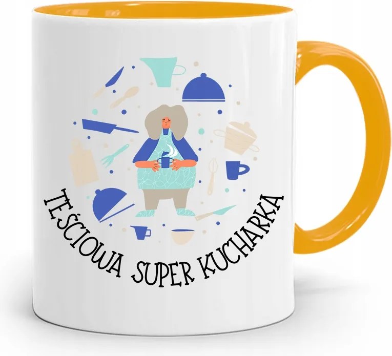 Sárga Anyós Bögre Anyós Szuper Szakácsnő nyomott mintával