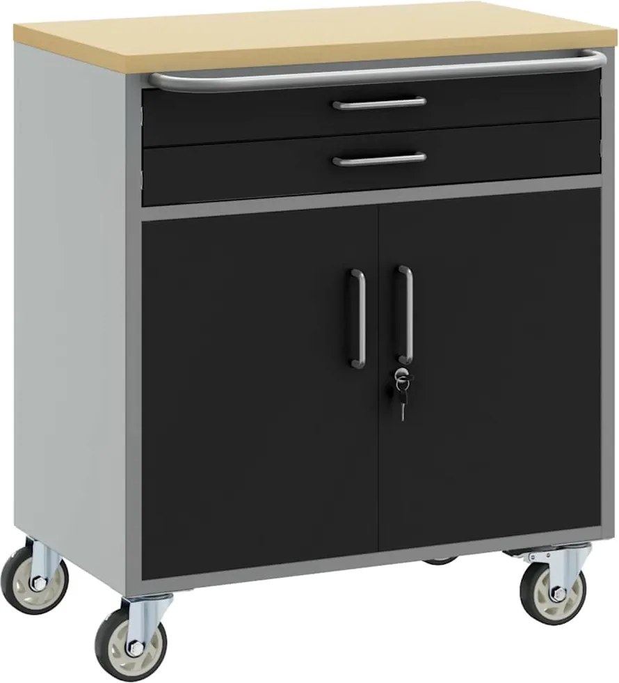 vidaXL Műhelypad Fekete és Szürke 75 x 45 x 85 cm Műszaki fa és acél