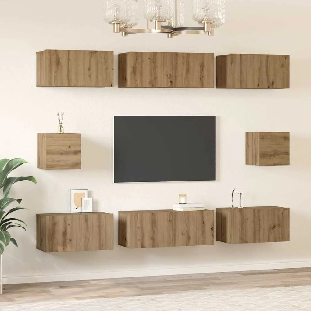 TV Szekrény Szett Falra szerelhető 8 pcs kézműves tölgy Faanyag