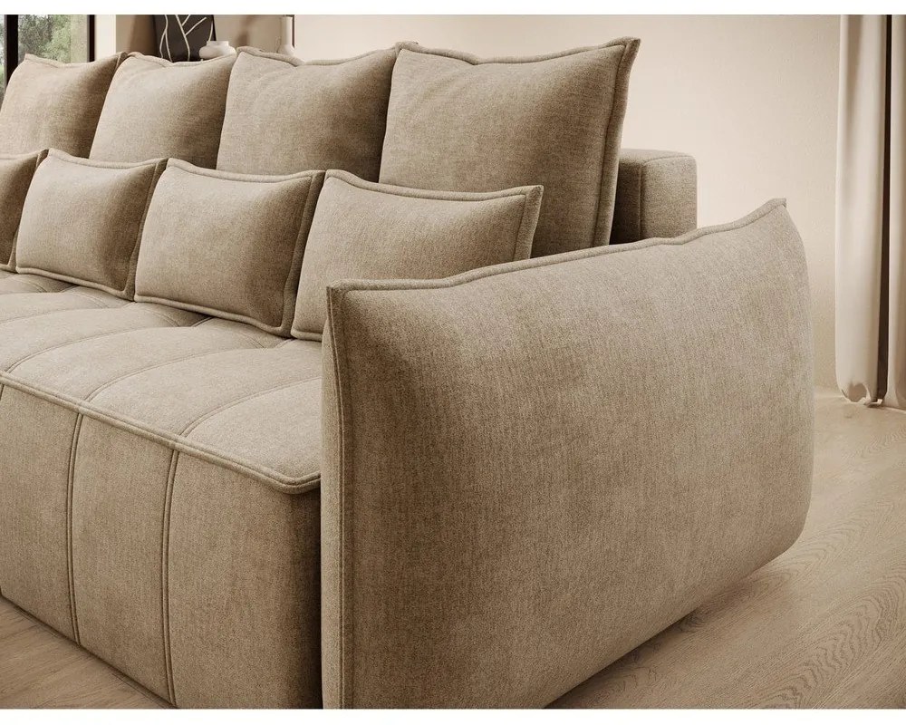 Világosbarna bársony kinyitható-tárolóhelyes kanapé 242 cm Weltton – ELTAP