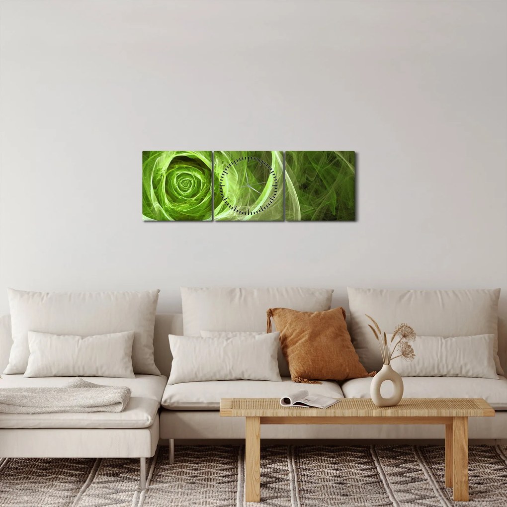 Kép - Absztrakt rózsa zöld (órával) (90x30 cm)