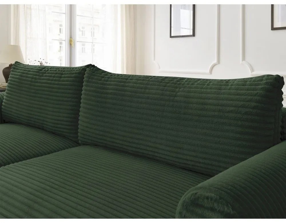 Sötétzöld kordbársony kinyitható sarokkanapé (bal oldali) Lucien – Bobochic Paris