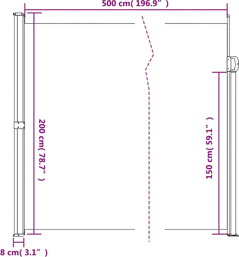 Sötétzöld behúzható oldalsó napellenző 200 x 500 cm