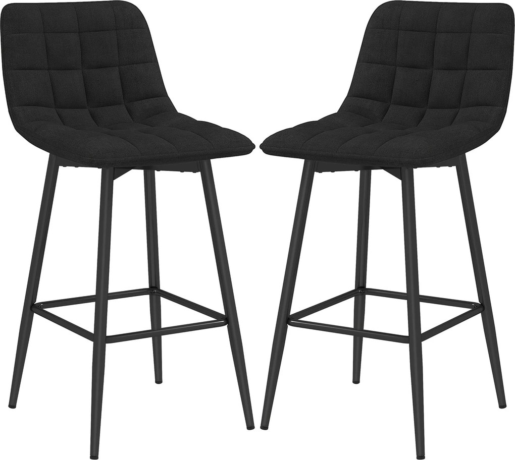 HOMCOM 2 darabos Nordikus Stílusú Magas Bárszék Kárpitozással és Lábpihentővel, Bársonyhatású Anyaggal és Fém Vázzal, 45x47x84 cm, Fekete | Aosom