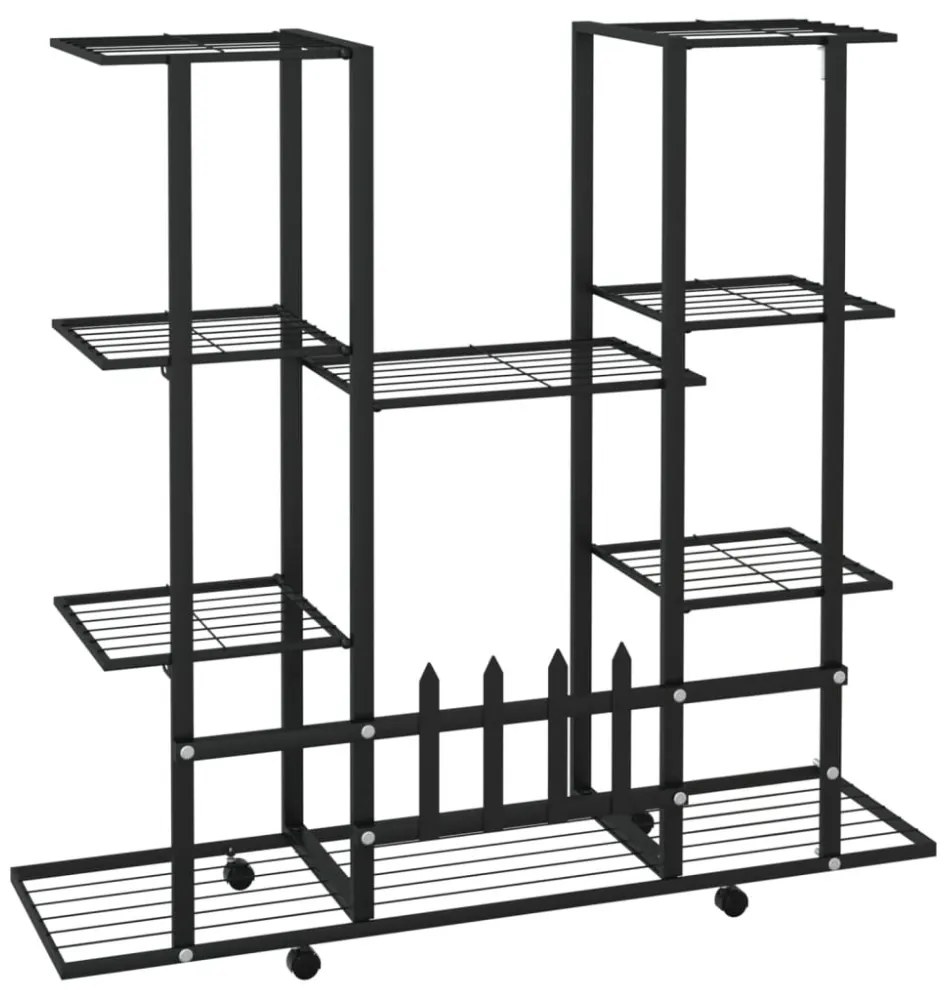 fekete vas virágtartó állvány kerekekkel 94,5 x 24,5 x 91,5 cm