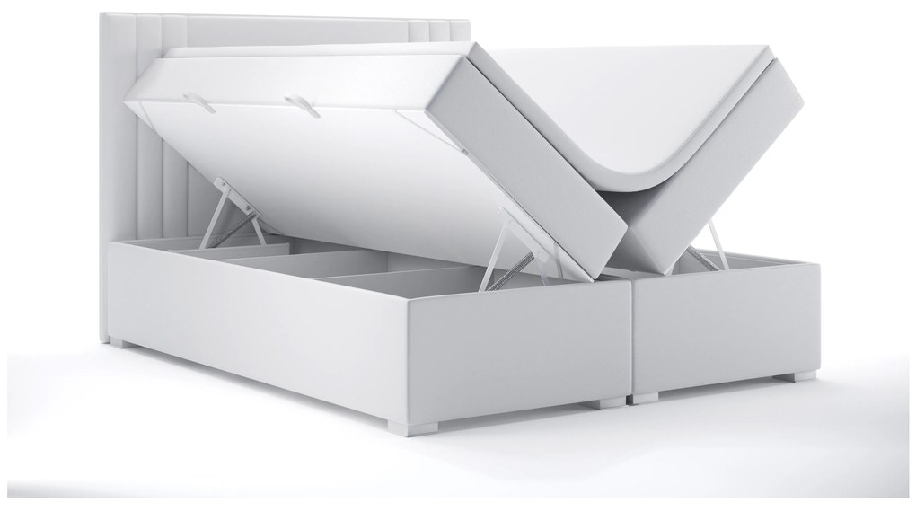 Franciaágy Boxspring 180 cm Morcano (fehér öko-bőr) (tárolóhellyel). Akció -17%. 1044270