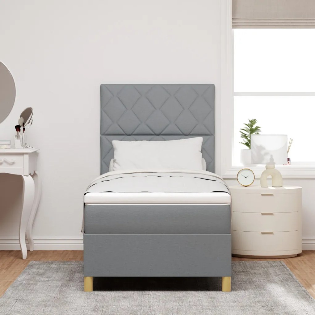 Box Spring Ágy Matraccal Világosszürke Egyszemélyes Ágy Szövet