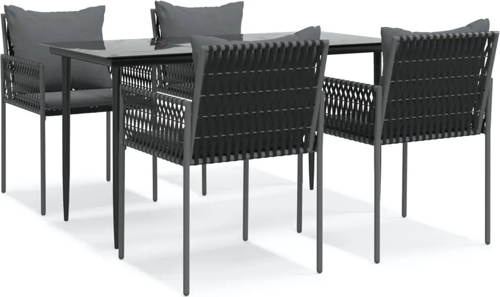 vidaXL 5 részes polyrattan és acél kerti étkezőgarnitúra párnával