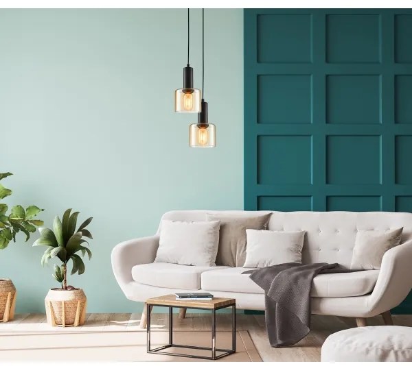 ITALUX PND-65342-1-BK+AMB - Csillár zsinóron SANTIA 1xE27/40W/230V