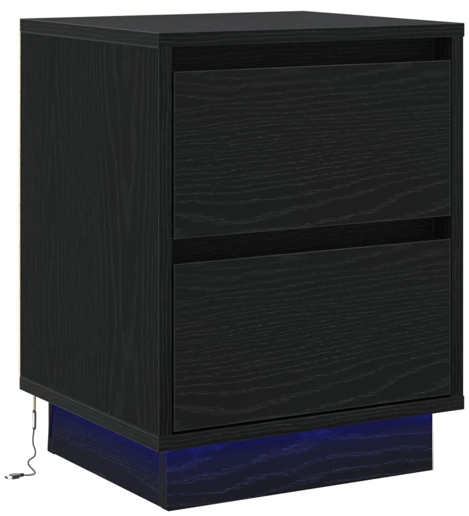 LED Fényes Éjjeli Asztal Fekete 39x34,5x50 cm
