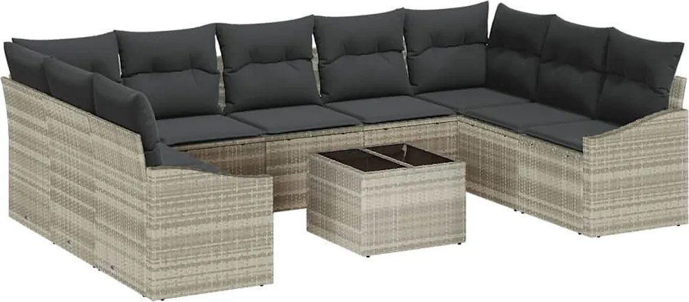 vidaXL Kanapé Szett párnával 10 pcs Világosszürke polirattan