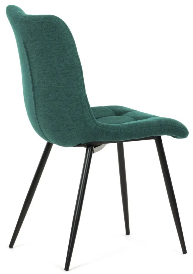 Scaun de sufragerie, material verde, picioare metalice negre