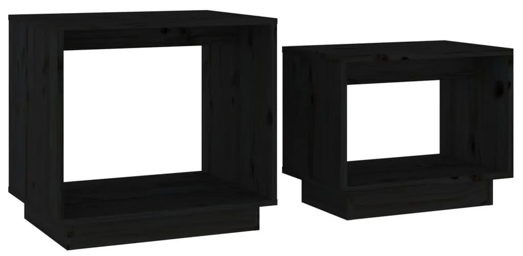 2 db fekete tömör fenyőfa rakásolható dohányzóasztal