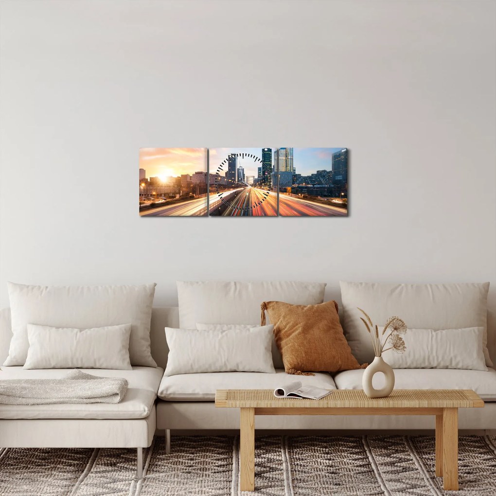Kép - A nagyváros útja (órával) (90x30 cm)