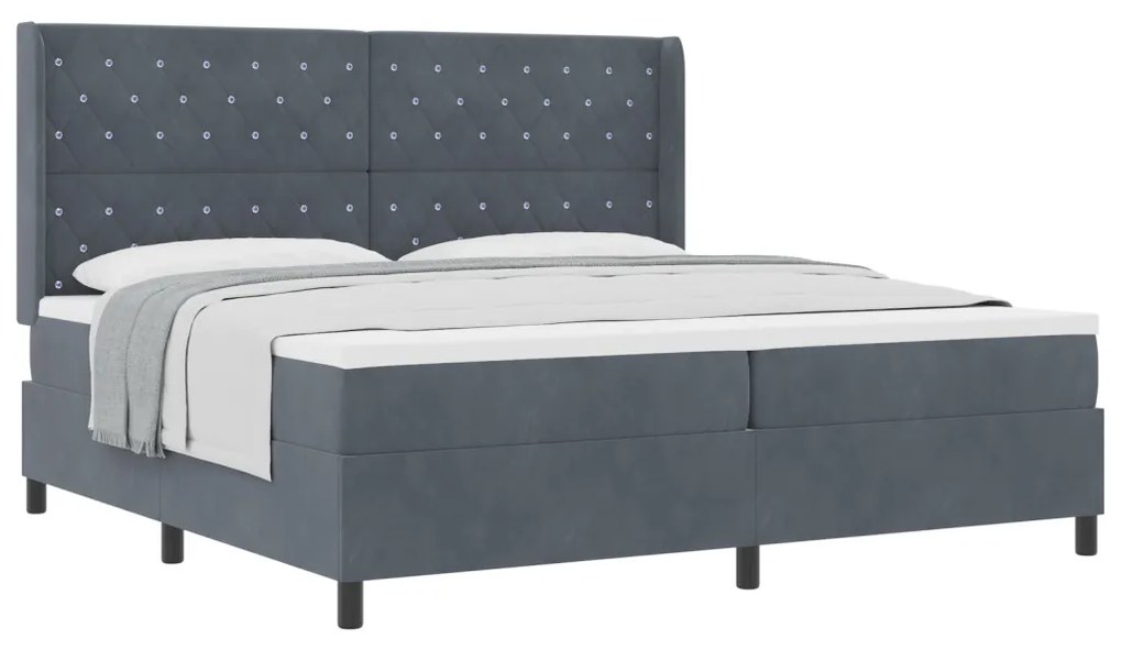 Boxspring Ágy Matraccal Sötétszürke 200x200 cm Bársonyos