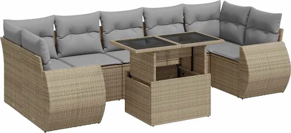 vidaXL 8 részes bézs polyrattan kerti ülőgarnitúra párnával