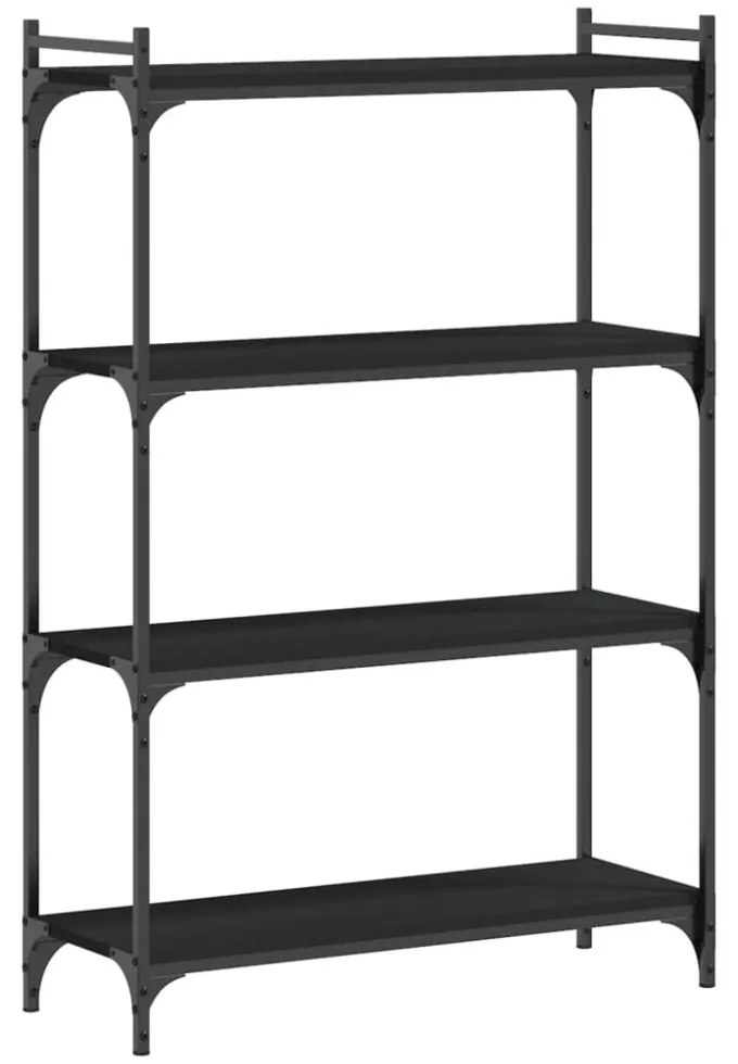 4 szintes fekete szerelt fa könyvespolc 80 x 30 x 120 cm