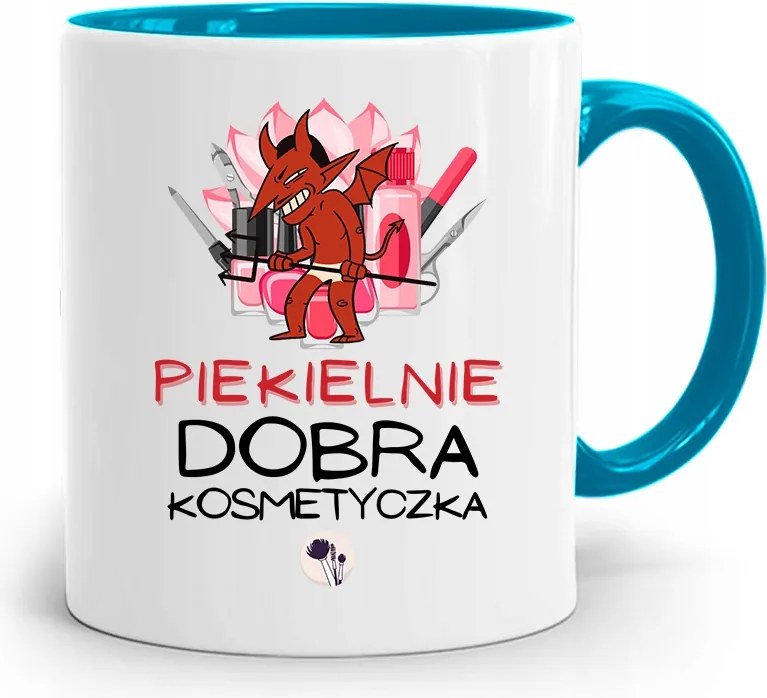 Kék Bögre Kozmetikusnak Pokolian Jó, fényképes nyomattal