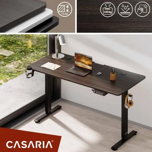 Casaria® Magasságban állítható irodai asztal 140x60x118 cm - barna