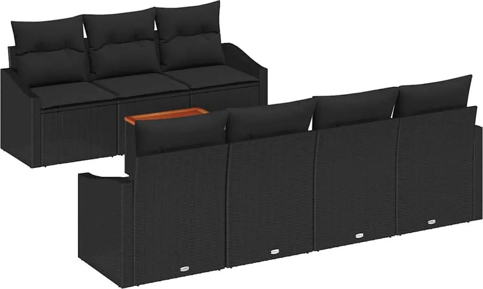 vidaXL Kerti Kanapé Szett tárolóval 8 pcs Fekete polirattan