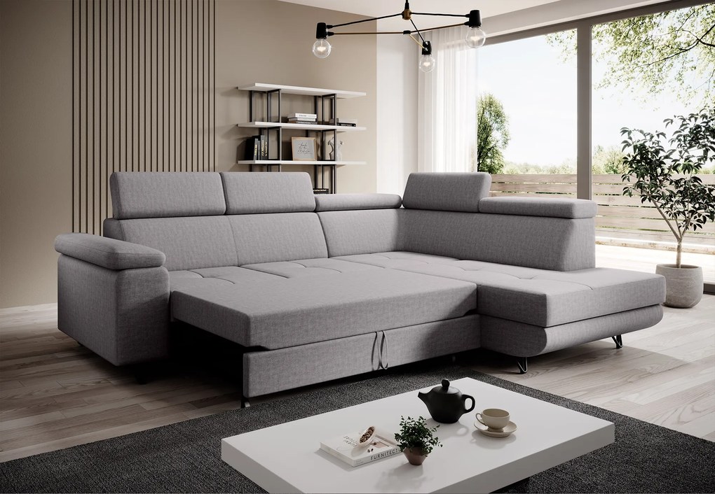 Kinyitható ülőgarnitúra, világosszürke, jobbos, JOGI ROH