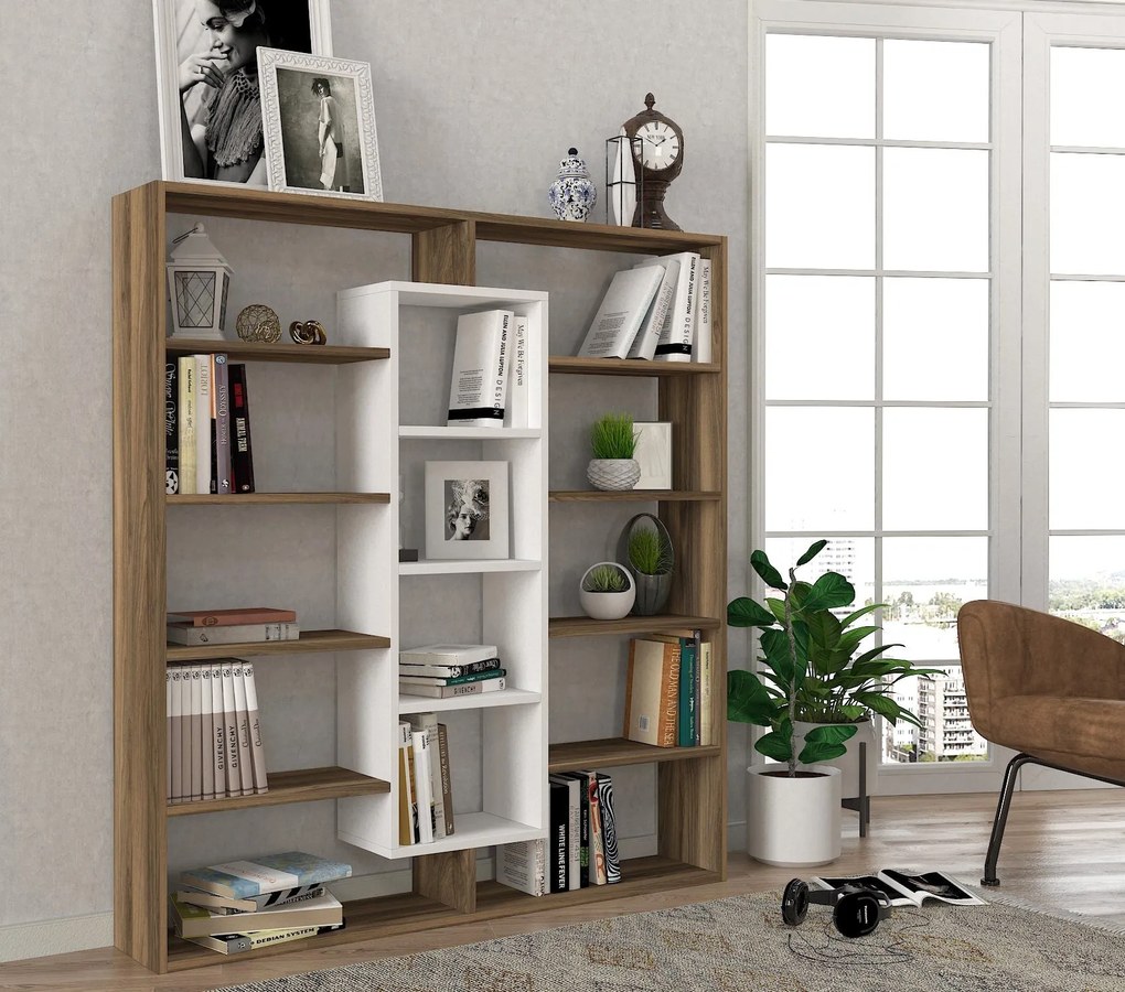 könyvespolc Ample - Walnut, White