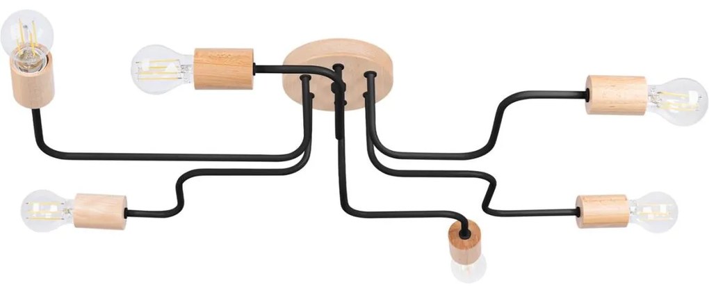 Sollux SL.1670 - Felületre szerelhető csillár TIMBO 6xE27/15W/230V fekete/bézs/bükkfa