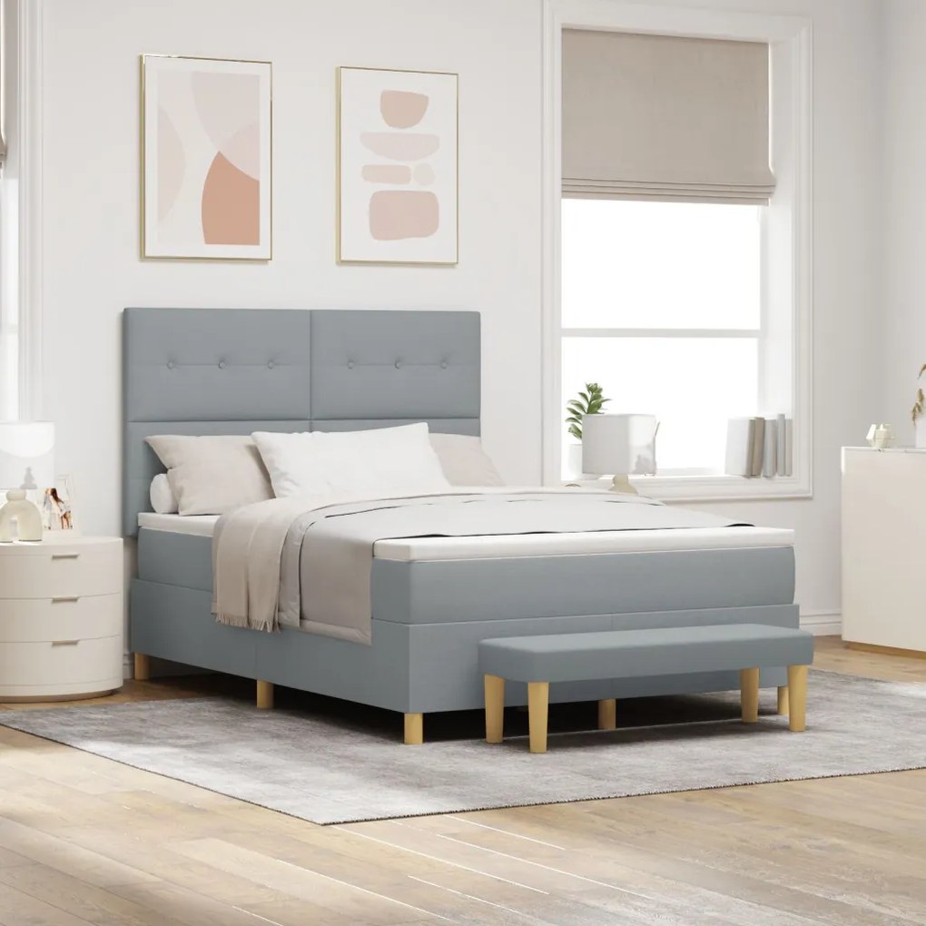 Boxspring Ágy Matraccal és Pad Light Grey 140x200 cm Szövet