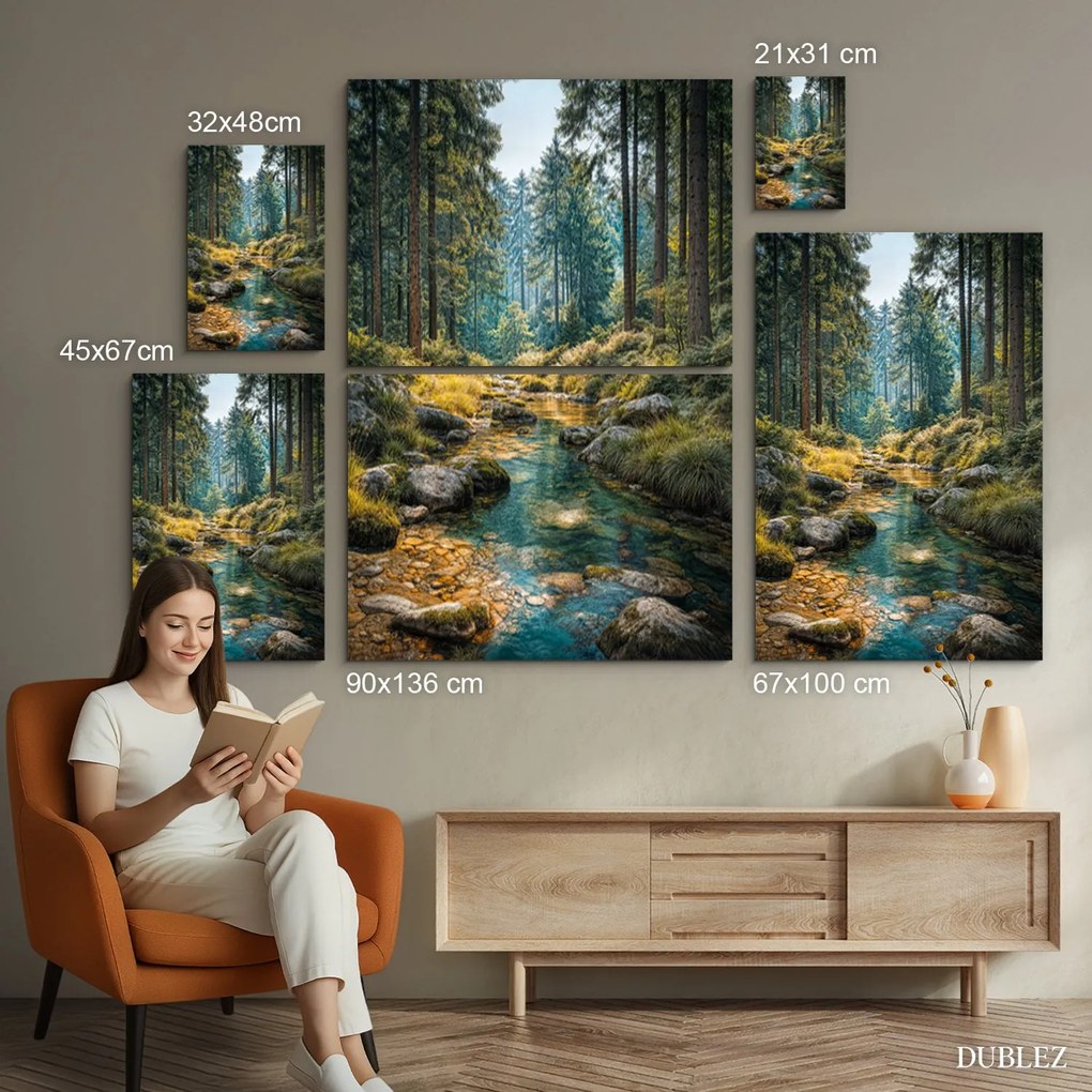 DUBLEZ | Fából készült színes kép - Erdői patak