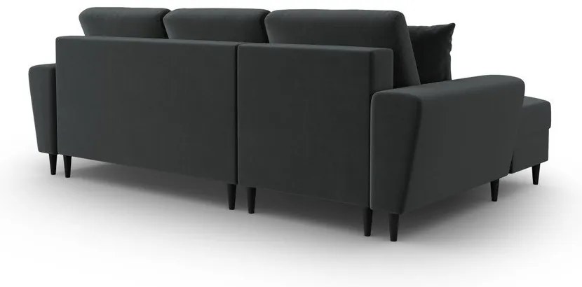 Sötétszürke bársony kinyitható tárolóhelyes sarokkanapé (bal oldali-heverő résszel) Kyoto – Cosmopolitan Design