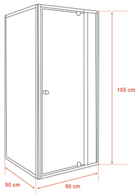 Flexi sarokba szerelhető szögletes zuhanykabin 90x90 cm zuhanytálca nélkül fekete