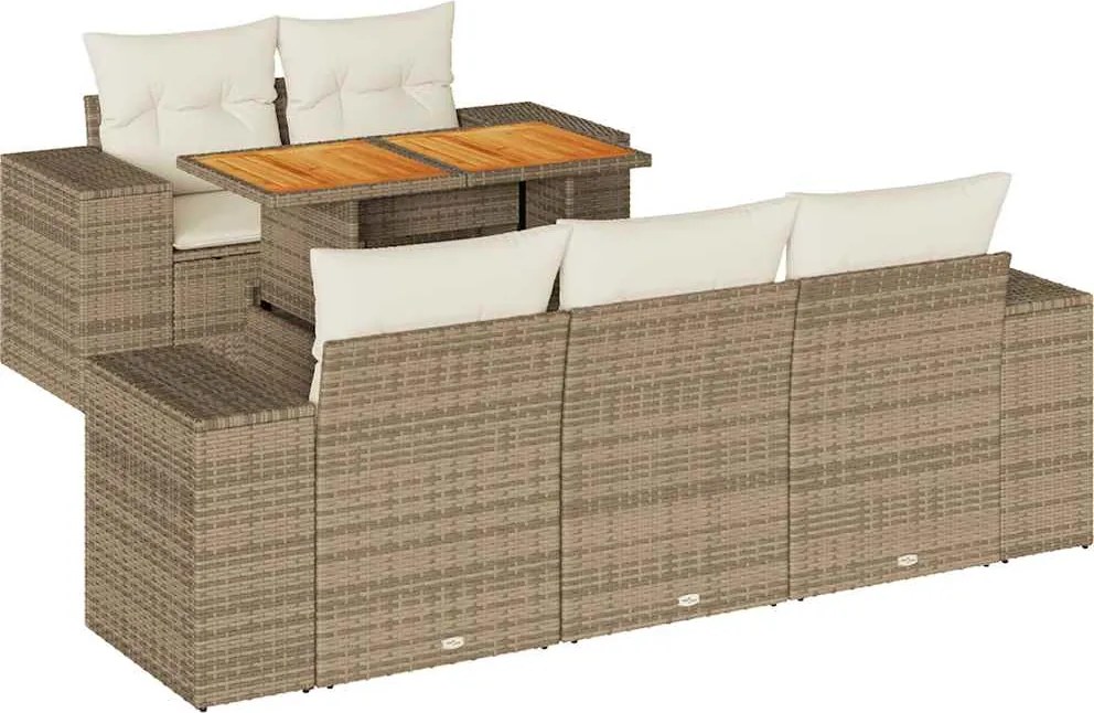 vidaXL 6 részes bézs polyrattan kerti ülőgarnitúra párnával