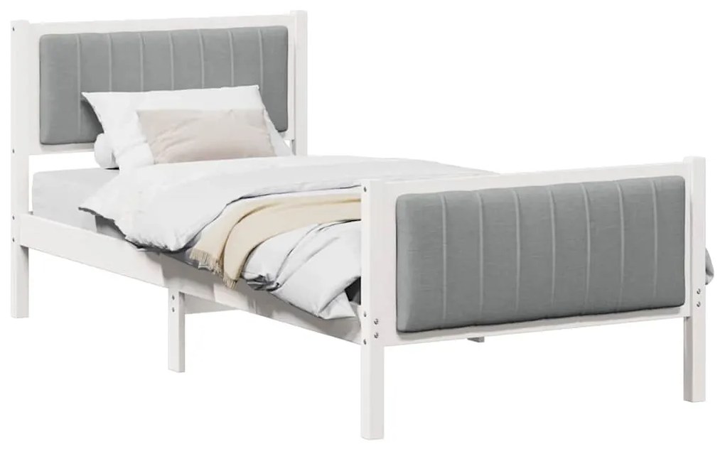 Ágykeret Fehér és világosszürke 90 x 190 cm Tömör fenyőfa