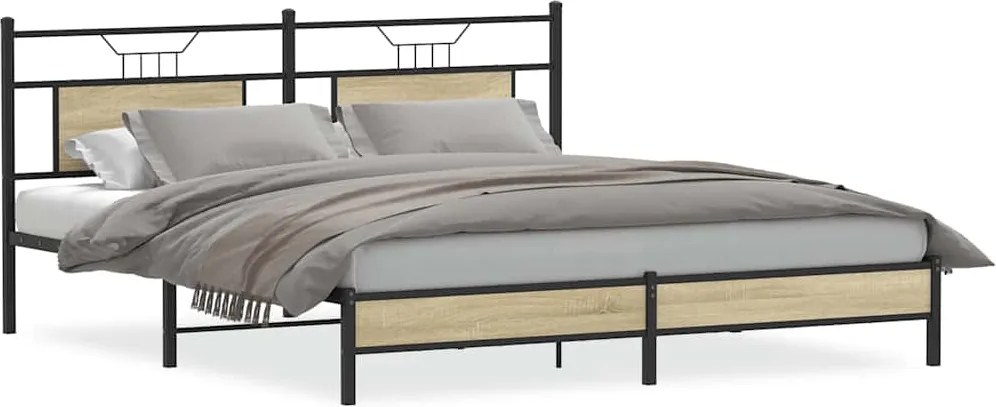 vidaXL sonoma tölgy színű szerelt fa ágykeret matrac nélkül 183x203 cm