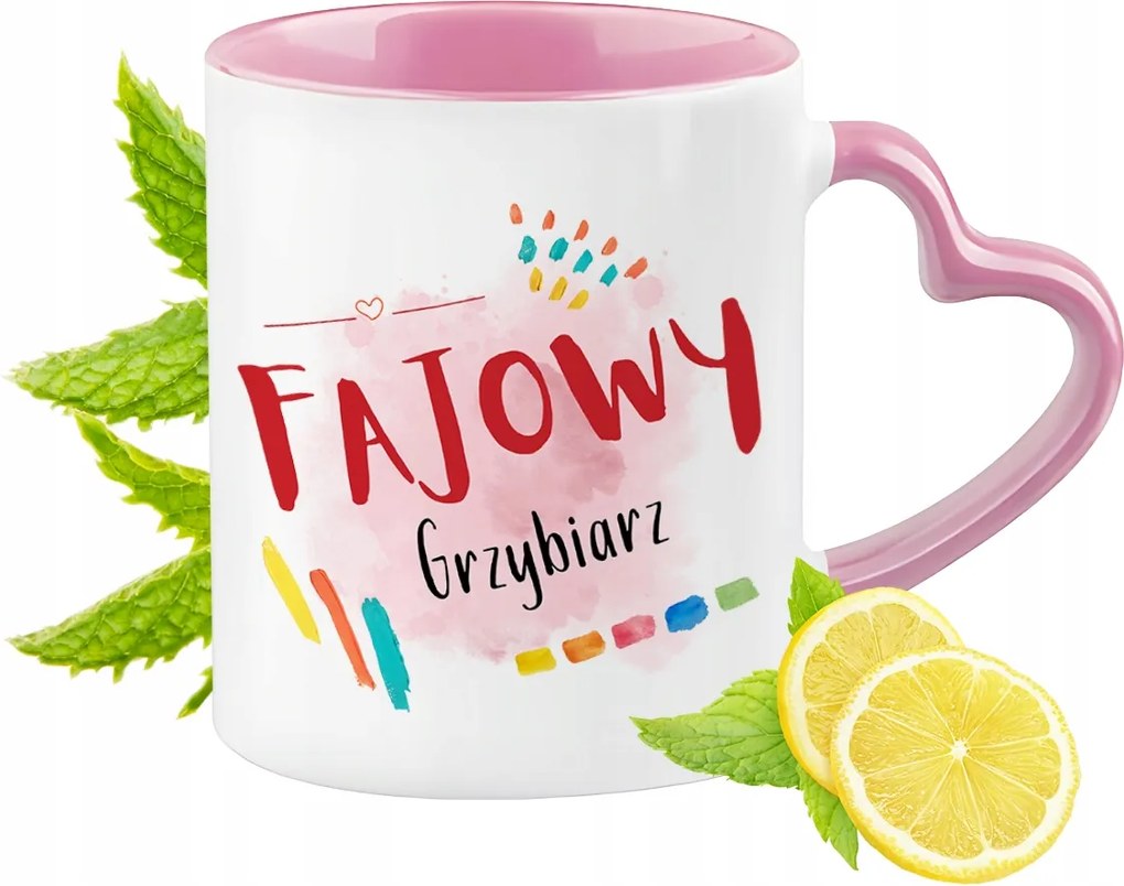 Gombász Bögre Rózsaszín Szív Alakú Füllel Kávé Ajándék