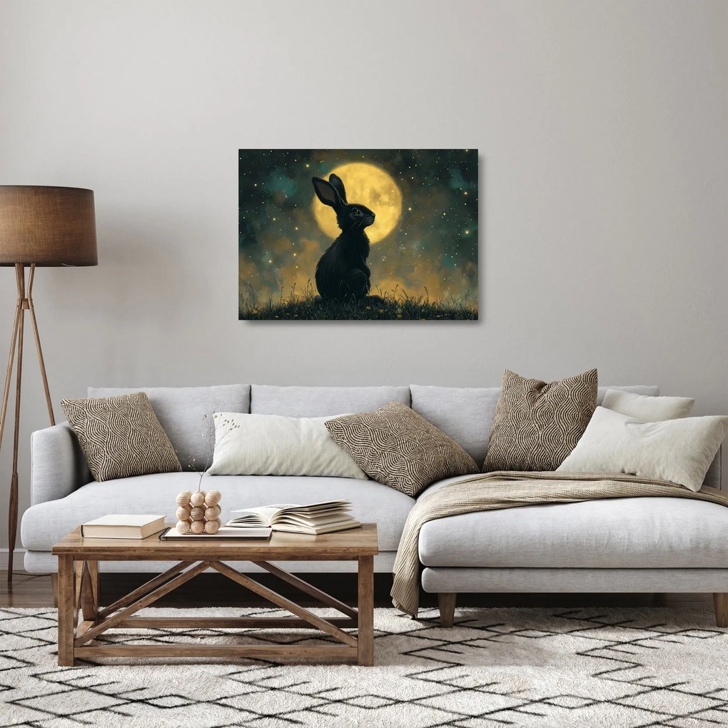 Üveg kép - Nyúl és hold (70x50 cm)