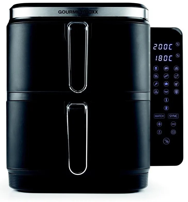 GOURMETMAXX Forrólevegős fritőz/ Airfryer Kétkamrás Függőleges 2x5L 2800W DS15305-L