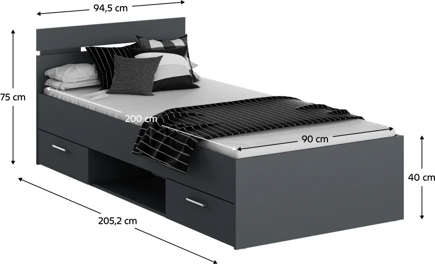 Ágykeret, 90x200, grafit, MICHIGAN NEW