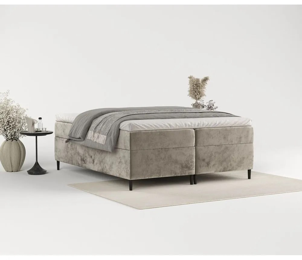Világosbarna ágyneműtartós boxspring ágy 200x200 cm Araya – Maison de Rêve