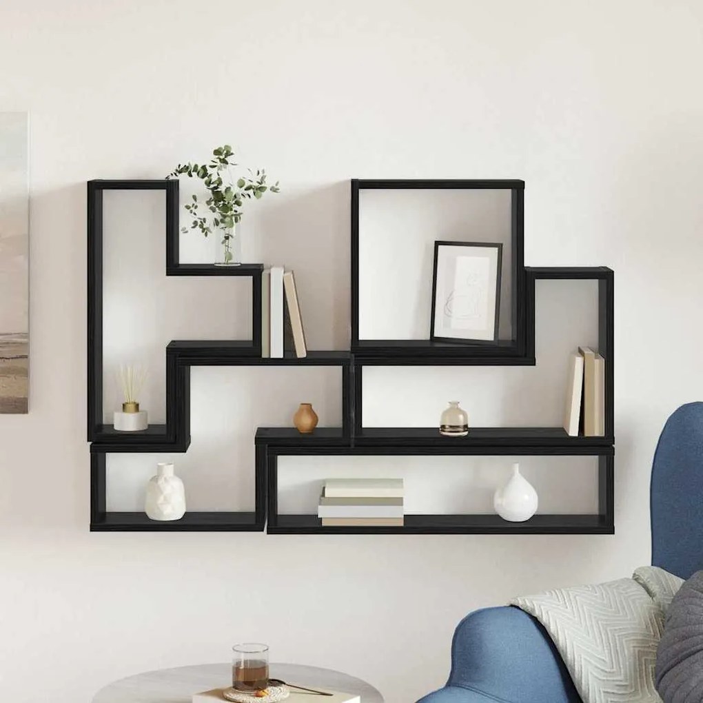 Fal Cube polcokkal Egyéb Musta tammi 96 x 12 x 64 cm Faanyag