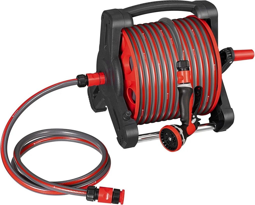 Juskys Hordozható tömlődob Basic 30m - piros