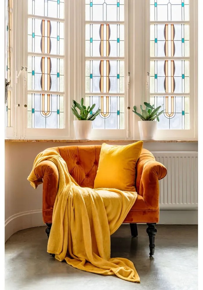 Okkersárga mikroplüss ágytakaró egyszemélyes ágyra 150x200 cm Cosy - Tiseco Home Studio