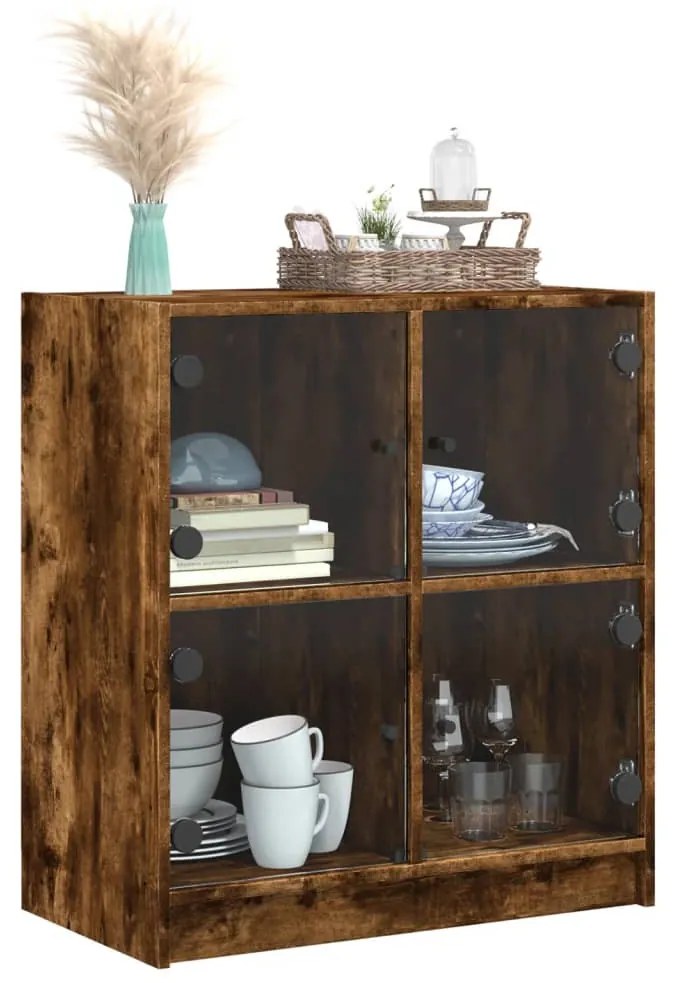 füstös tölgy színű kisszekrény üvegajtókkal 68 x 37 x 75,5 cm