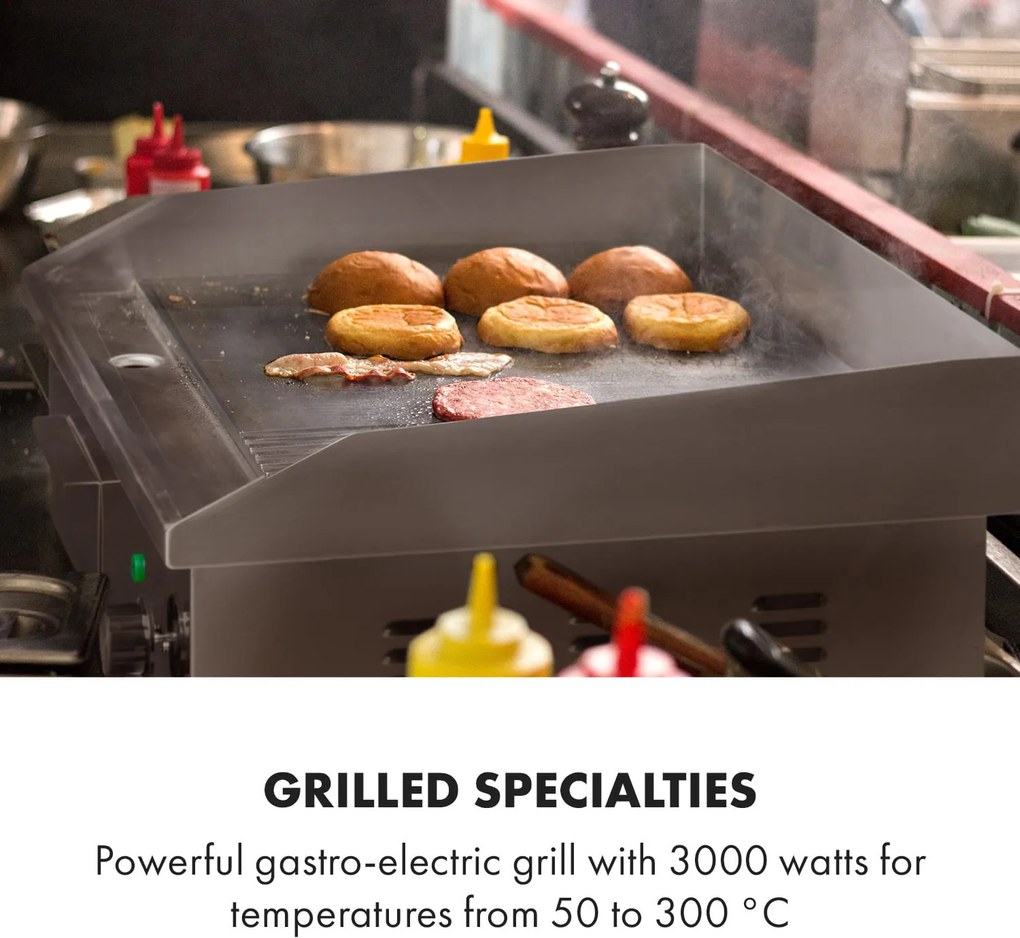 Klarstein Grillmeile 3000GR, elektromos grill, 3000 W, grill lap, 54,5 x 35 cm, sima/bordás
