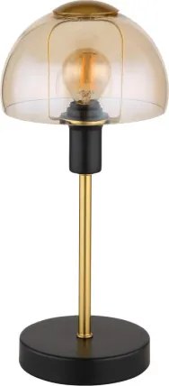 Globo 21914A Asztali lámpa fém fekete matt, fém arany színű csiszolt, borostyán színű üveg búra, fekete PVC kábel, érintő kapcsoló, ø: 150mm, M: 320mm, kábel hossza 1500mm, 1x E14 25W 230V izzó nélkül