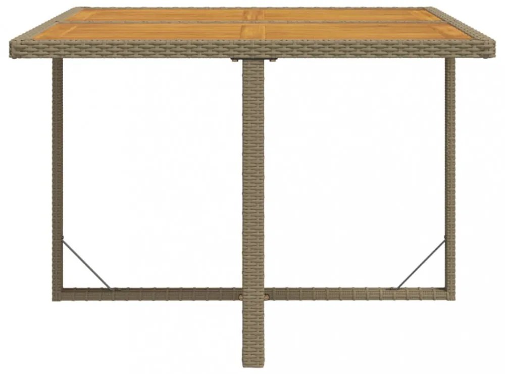 bézs polyrattan és tömör akácfa kerti asztal 109 x 107 x 74 cm